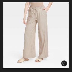 A New Day Beige Linen Pants Drawstring